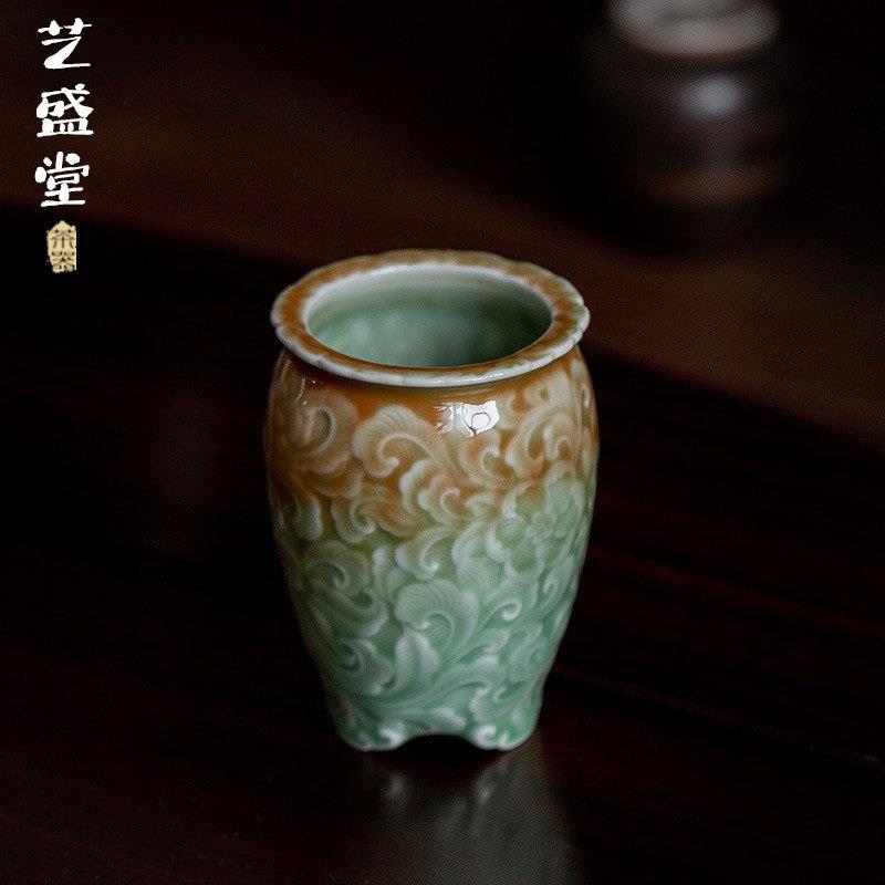 青瓷花瓶插花器茶道六君子筒茶桌艺术花瓶插花瓶茶道瓶花器茶具