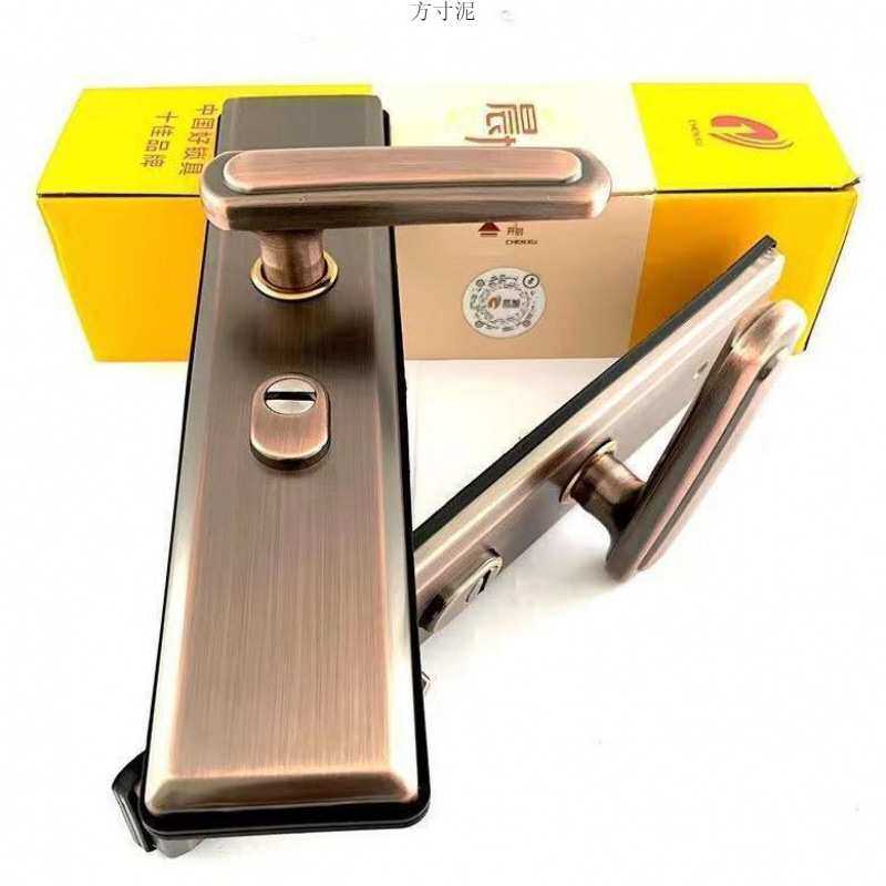 防盗门通用型门锁红古铜机械锁入户门锁家用全套不锈钢拉手超C级图片