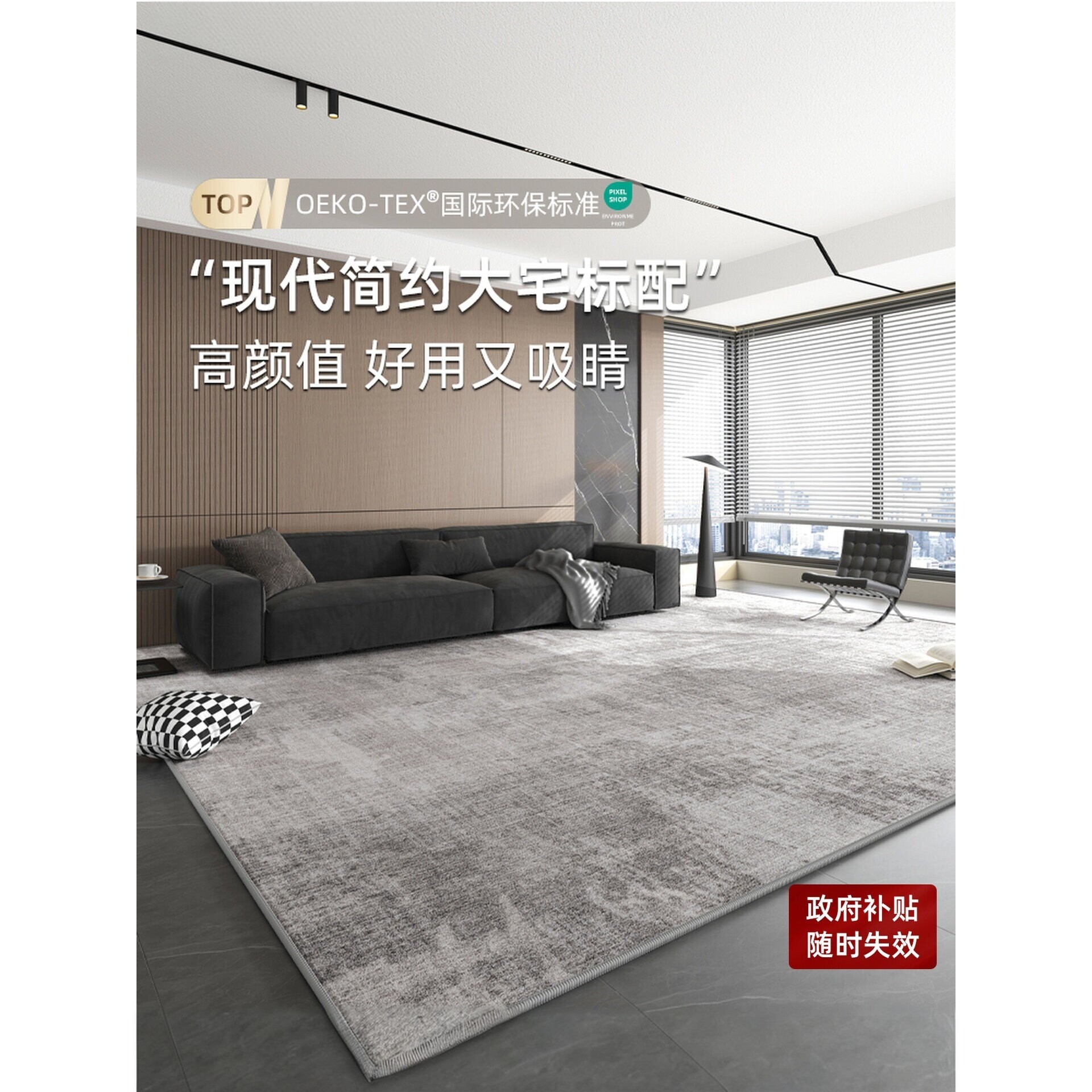 地毯客厅2026新款轻奢高级感灰色免洗可擦卧室床边地垫极简沙发毯