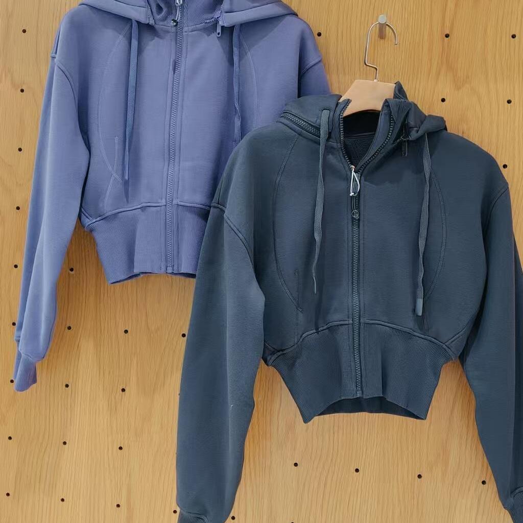 lululemon拉链纯色连帽短款卫衣