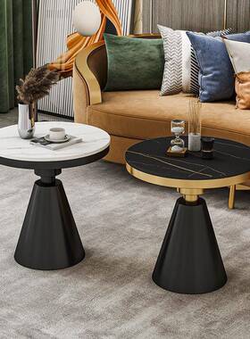 大理石板几轻奢风床边桌现代简约角岩茶几厅圆客形LOI大理石沙发