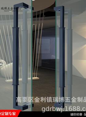 高无品牌/端拉加厚方璃管哑黑不锈钢框玻门大手推拉实木对开有门