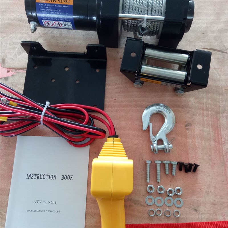 钢丝绳12V24V直流电动绞盘 4000磅配高强度钢丝绳