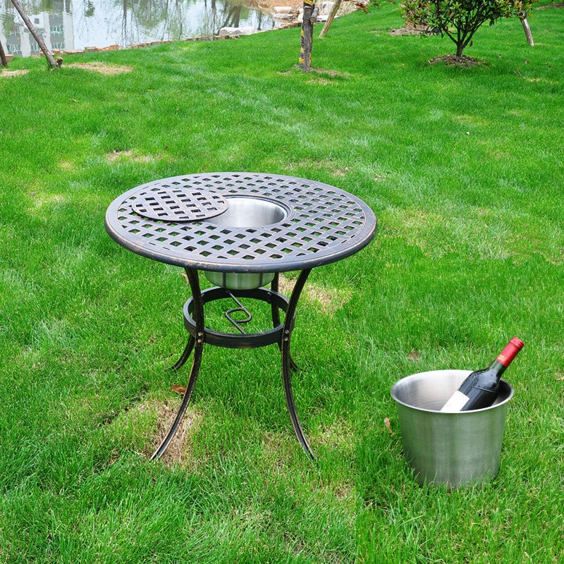 户外铸铝冰桶桌椅三件套 欧式花园阳台泳池组合小桌椅休闲桌椅