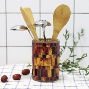 美式乡村红色花瓶马赛克手工玻璃流光溢彩玻璃花瓶样板房装饰摆件