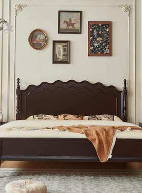 双人床米古风现代简约中法式复古实木床黑色美式床中古风x木客厅