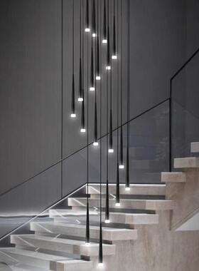 墅楼梯长15320灯现代简约北欧吊轻奢黑色别客复厅餐厅旋转式楼大