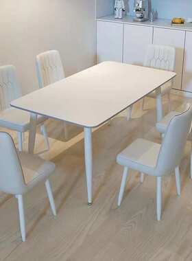 纯白岩板餐桌椅组合家用轻奢现代简约小户型网红饭桌意式极简桌子