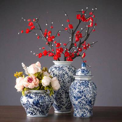 陶瓷青瓷花青花瓷000000瓶花瓶摆花件家居客厅插摆花电视柜装饰设