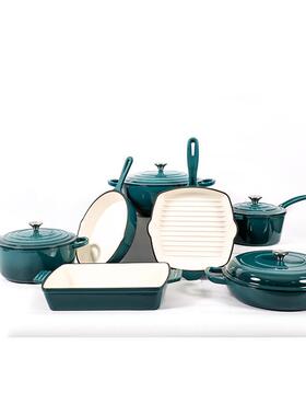 湖蓝色家用珐琅铁汤锅单长搪瓷IPI铸奶锅珐柄锅琅锅炖锅汤不粘锅