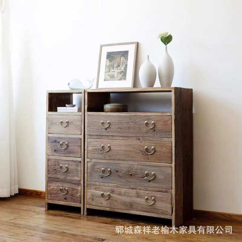 实木四斗柜老榆木储物柜收纳简约新中式风化原木柜餐边柜玄关柜子