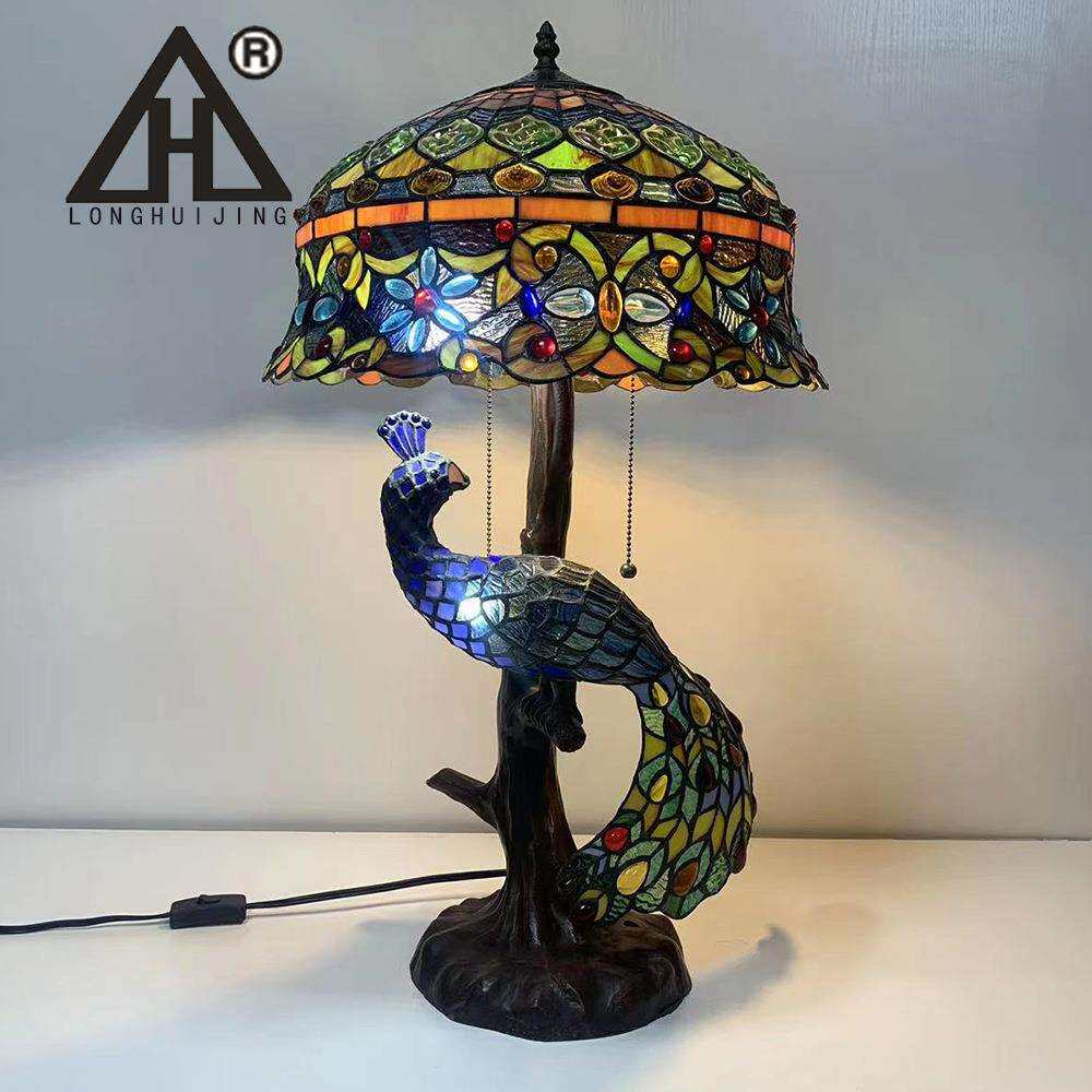 蒂汇璟凡尼灯饰美式亚马逊复古彩色玻璃卧室客厅田园酒吧大台灯