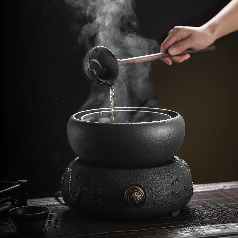 火山石老白茶围炉煮茶器古法茶具套装陶瓷碗家用电陶炉煮茶壶