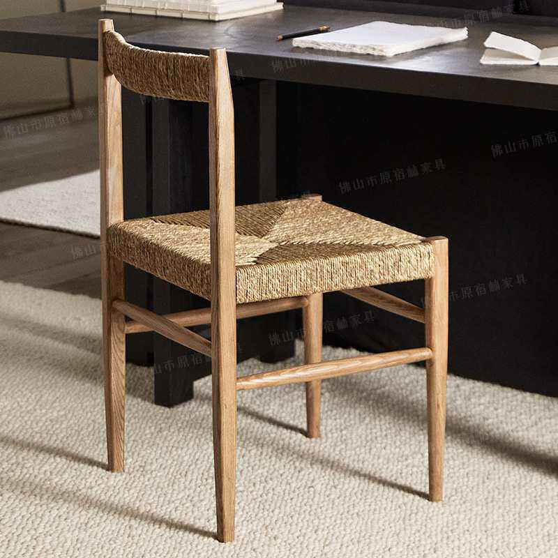 实木复古餐椅木质编织藤编 ZARA椅子诧寂风酒店民宿餐厅椅子