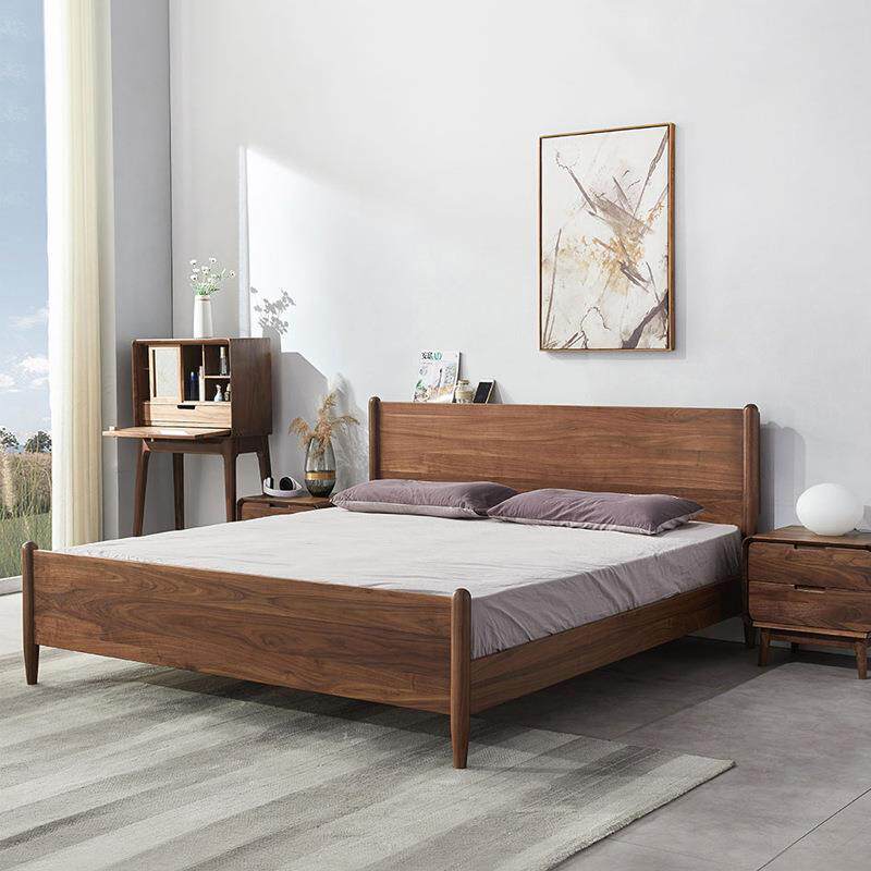 北欧实木床1.8米双人床黑胡桃木婚床现代简约樱桃木整体卧室家具