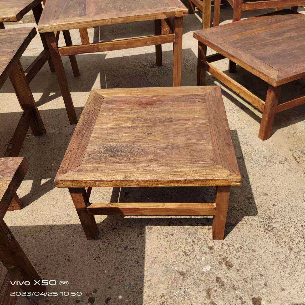 老榆木方桌餐桌茶桌旧木板桌八仙桌桌复古长凳子