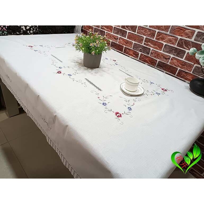 原单 白色  十字绣花蕾丝花边餐桌布台布 刺绣茶几布盖巾