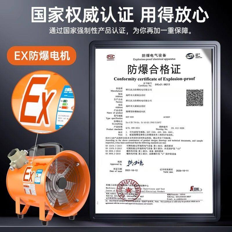 防爆手提式轴流风机220V移动排风扇抽风机鼓风机隧道工业通风设备