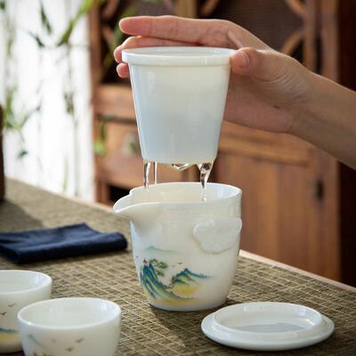 德化行羊脂玉瓷新款轻奢清新约50112深简色号高端旅茶具送人易携