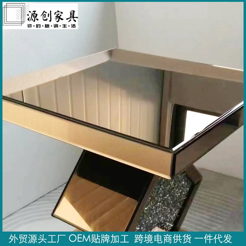 轻奢欧式镜面茶几 角几 玻璃玄关台 客厅卧室水晶装饰 简约风格