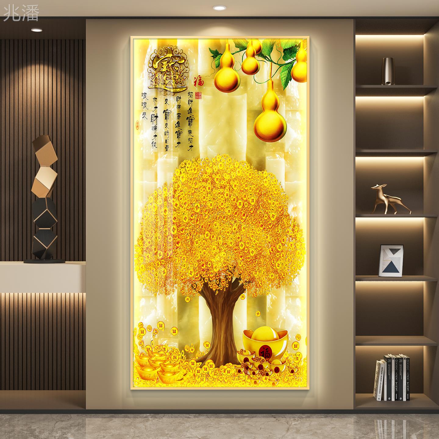 轻奢led带灯入户玄关装饰画走廊过道挂画壁画简约现代高级感葫芦