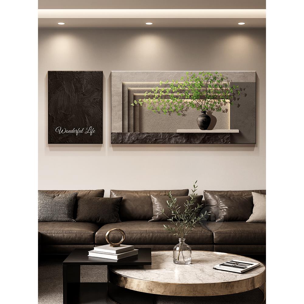 轻奢高级感客厅大白墙装饰画抽象立体几何沙发背景墙挂画二联壁画图片