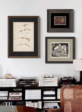 法国中世纪风格黑白抽象装饰画组合斯堪的纳维亚覆古旧钱风格入口