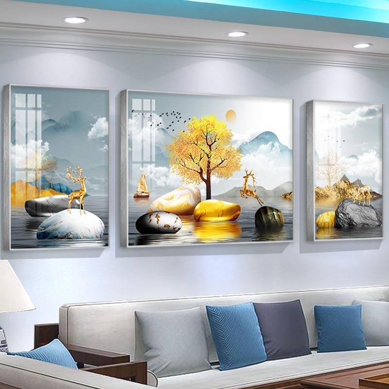客厅现代简约山水风景装饰画沙发背景墙软装高档晶瓷壁画轻奢大气