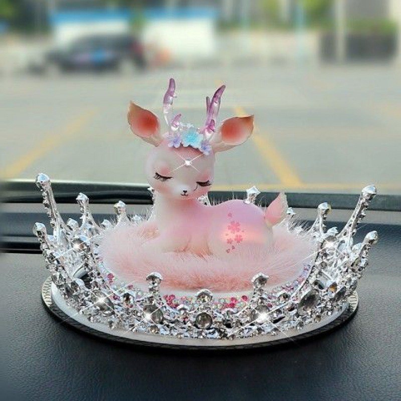 一路平安鹿汽车内装饰品摆件中控台车载用品镶钻车上女女