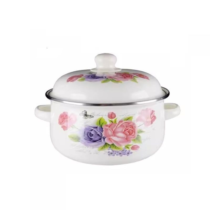 加厚16-20CM三件套双耳搪瓷锅家用煲汤锅炖锅平底锅泡面碗猪北秦