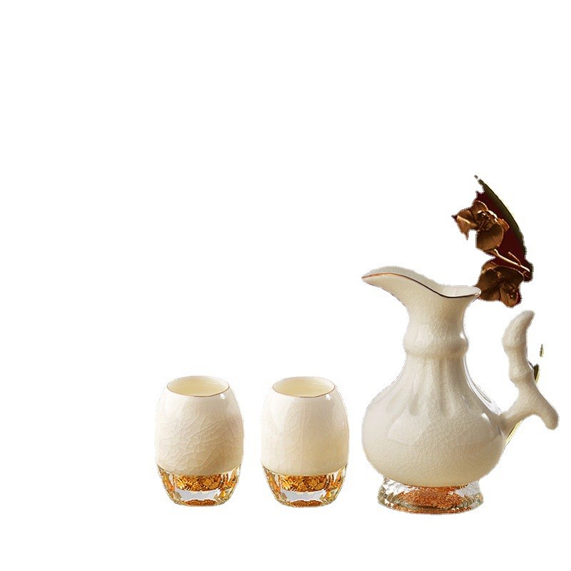 带手柄酒壶分酒器金箔陶瓷酒具手工裂釉高骨瓷酒杯酒具套