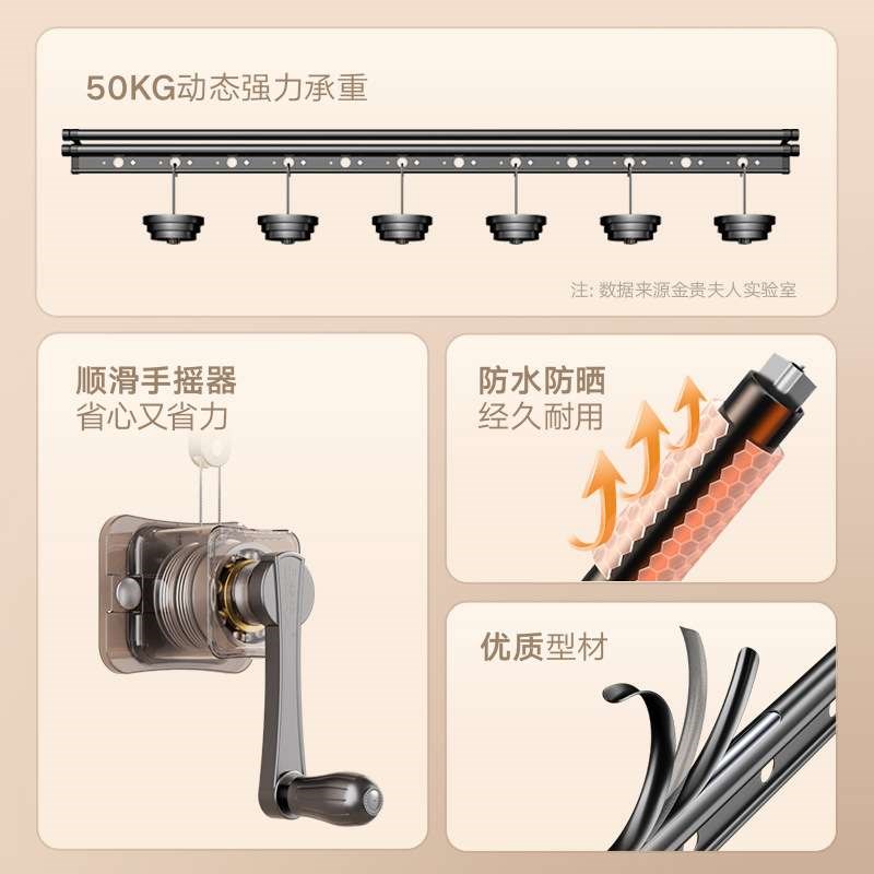 单杆手摇升降晾衣架小阳台晒衣架手摇器单拍晾衣杆室内顶装晒东龙