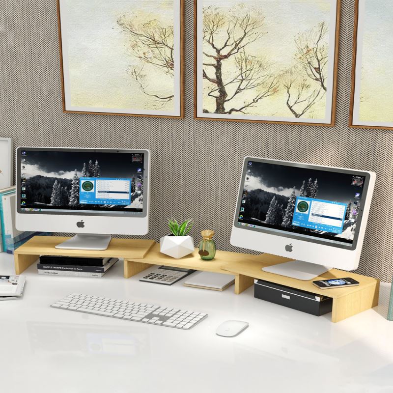 KBQ1台式电脑显示器可伸缩双屏增高架简易办公桌上笔记本收纳整理