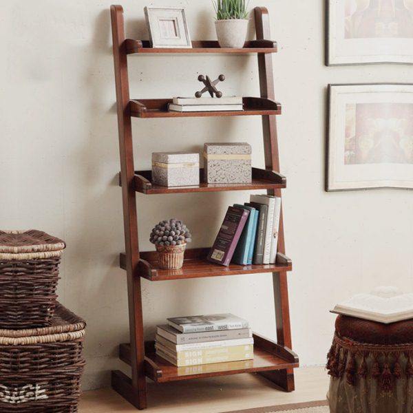 简约实木花架书架落地置物架现代多层收纳架客厅卧室阳台搁板梯形