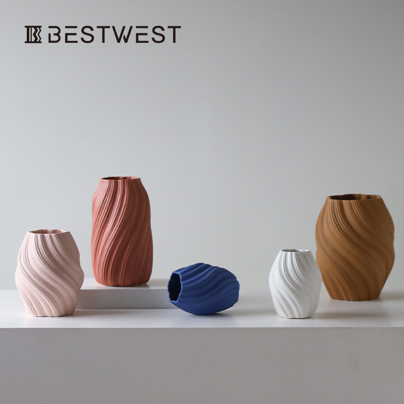 博西家居创意不规则陶瓷花瓶摆件家居样板房软装饰工艺品摆设轻奢