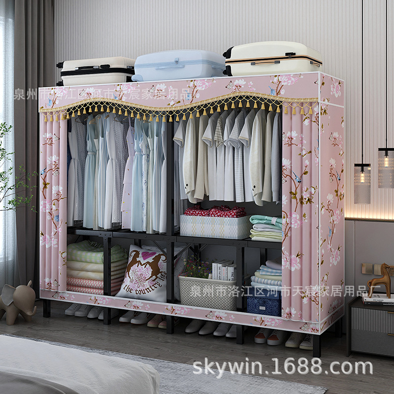 免安装可折叠布衣柜全钢架结构加粗加厚卧室家用拉链简易组装衣橱