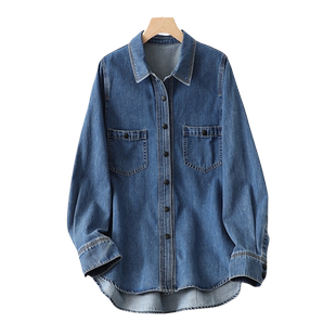 蓝色牛仔衬衫外套女2026春秋季新款韩版宽松百搭叠穿小个子上衣潮