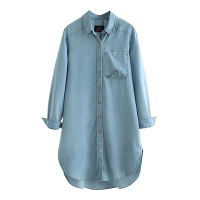 宽松显瘦天丝中长款牛仔衬衫女