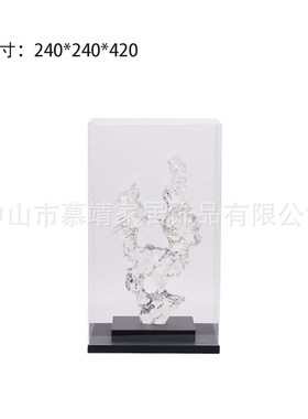 创意新中式现代透明罩子红色太湖石摆件客厅茶几书桌玄关家居饰品