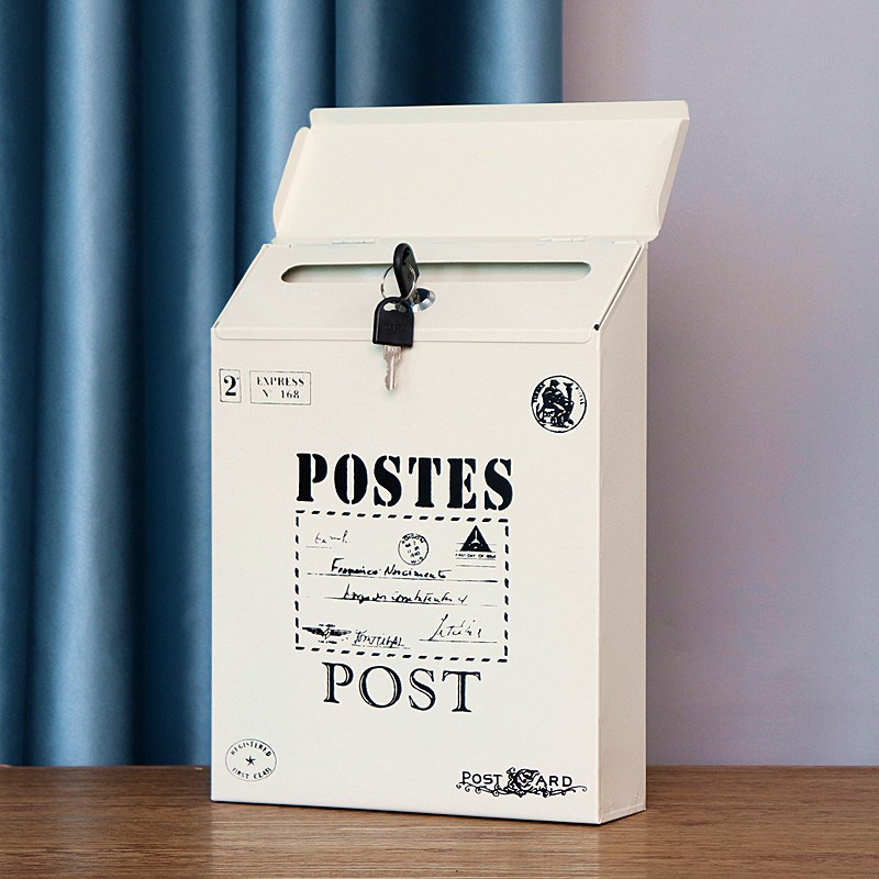 复古铁皮带锁信箱室外挂墙信件箱创意邮箱邮筒家居装饰墙面壁挂饰