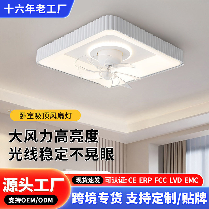 侨升风扇灯卧室吸顶灯家用摇头一体电扇灯现代简约圆形儿童房间灯