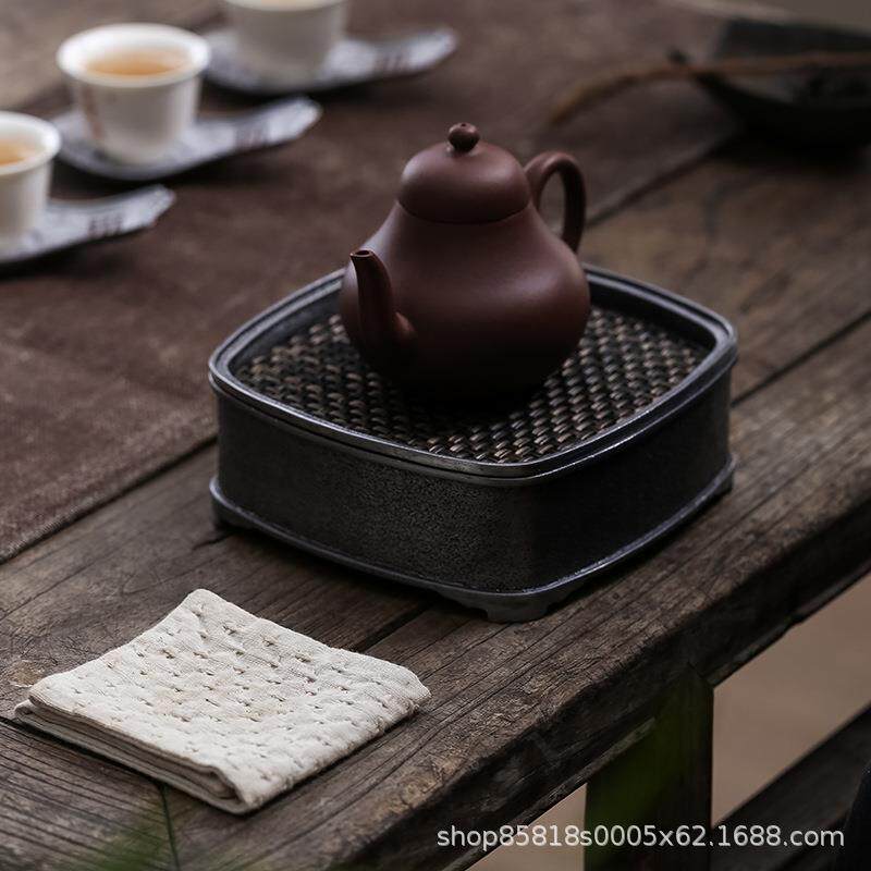 中式复古锡壶承家用储水干泡盘小茶盘干泡台茶承茶台正方形茶托盘