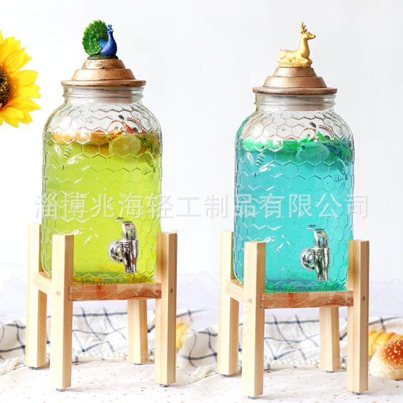 复古5升家用蜂蜜柠檬果汁罐甜品台开关餐厅自助冷饮机商用冷水壶
