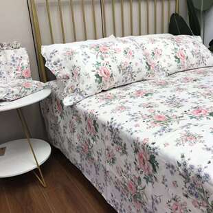 蔷薇盛开汉麻双人床单韩系少女心印花吸湿透气公主风床单三件套