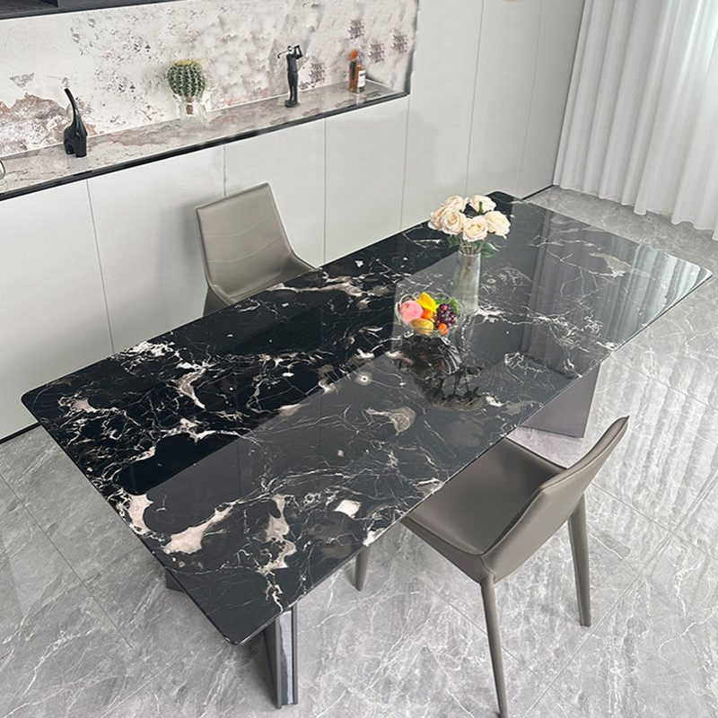 天然奢石黑玫瑰餐桌意式高档家用大理石饭桌小户型餐厅长方形餐台