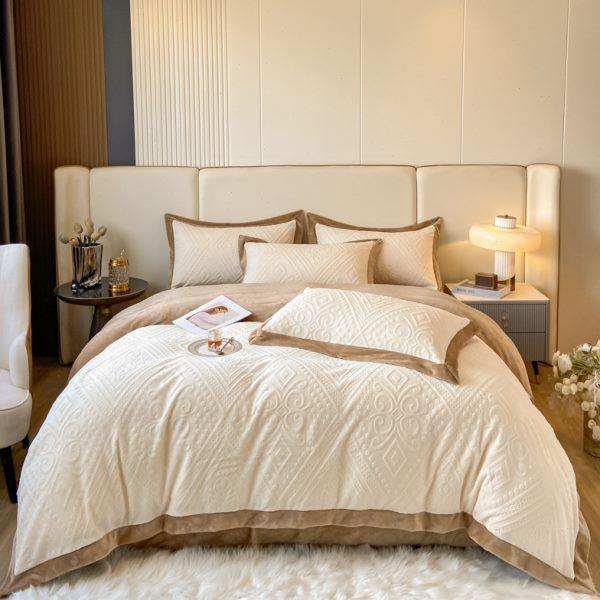 牛奶绒四件套加绒加厚防静电防螨速热被套床单欧式风亲肤柔软保暖,床上用品,学生床品套件,淘宝优惠券,粉丝福利购,淘宝优惠卷