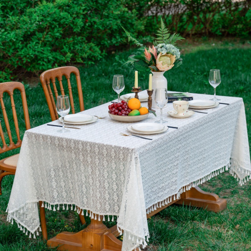 乐轩秀长方形镂空桌布波西米亚风白色氛围感露营派对结婚餐桌布