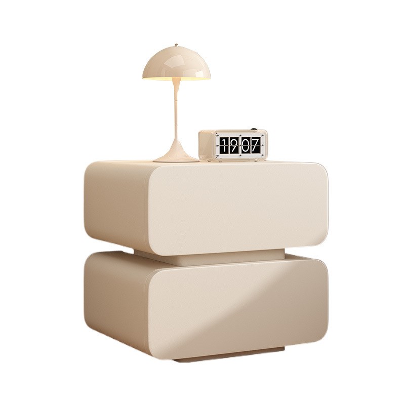 智能床头柜奶油风简约现代实木床头收纳柜卧室轻奢高级感床头柜子