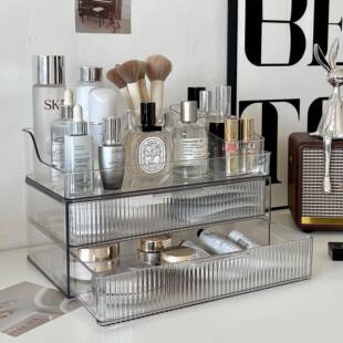 次日达亚克力化妆品梳收纳盒桌面台透明抽屉大容香量口红护肤水妆