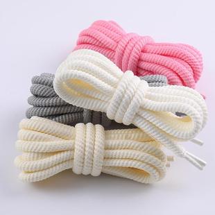 次日达鞋带圆绳丁靴面包鞋男女款色粗麻绳开口8笑帆布鞋白米黑马